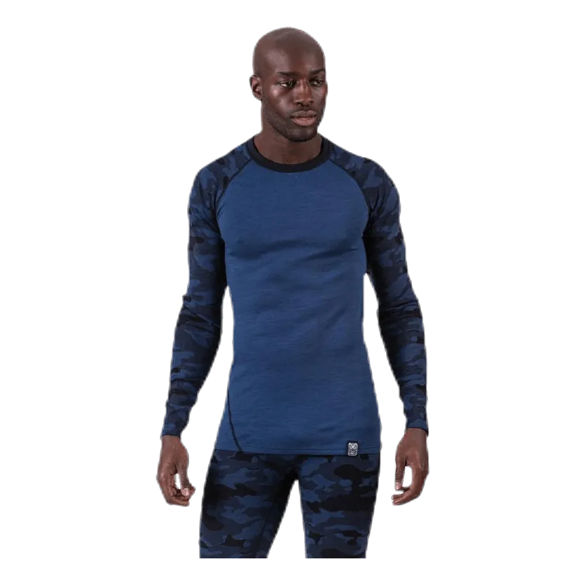 Camo Merino Wool Crew Blue