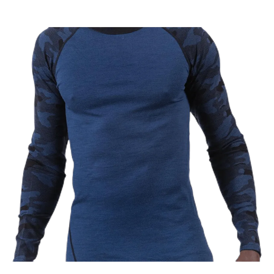 Camo Merino Wool Crew Blue
