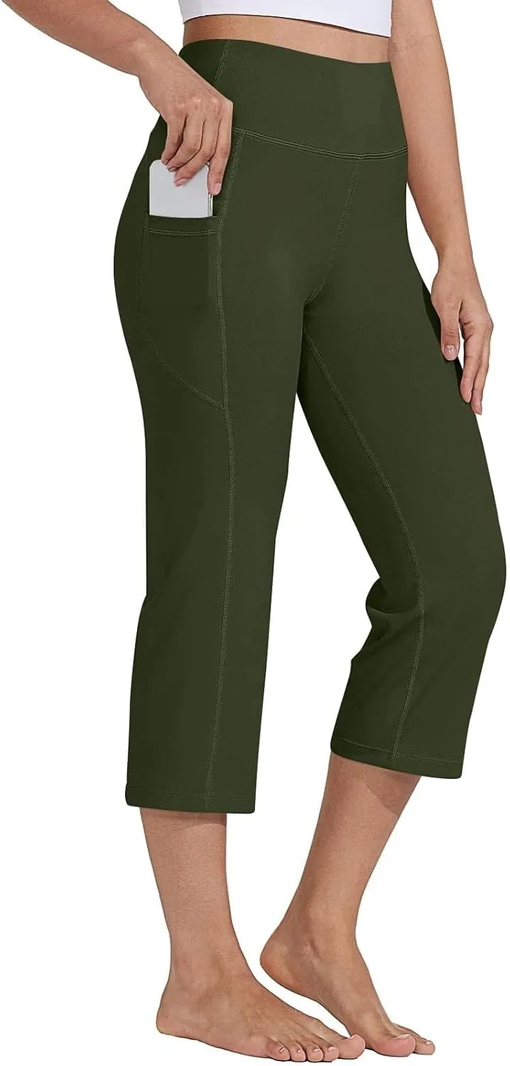Capri Pants for Women High Waist Workout Legging with Pockets Tummy Control Leggings Crop Straight Yoga Pant
