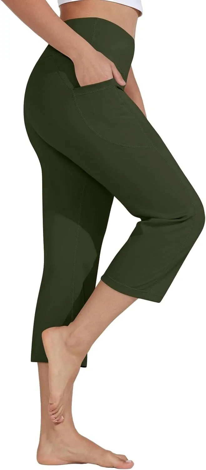 Capri Pants for Women High Waist Workout Legging with Pockets Tummy Control Leggings Crop Straight Yoga Pant