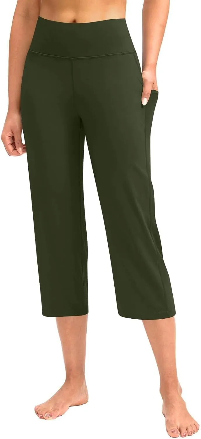 Capri Pants for Women High Waist Workout Legging with Pockets Tummy Control Leggings Crop Straight Yoga Pant