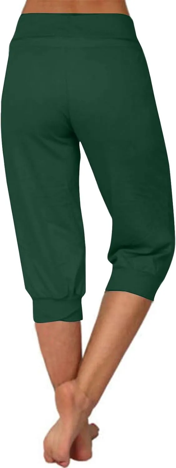 Capri Pants for Women Stretch High Waisted Yoga Pants Casual Summer Drawstring Capris Cropped Trousers with Pockets