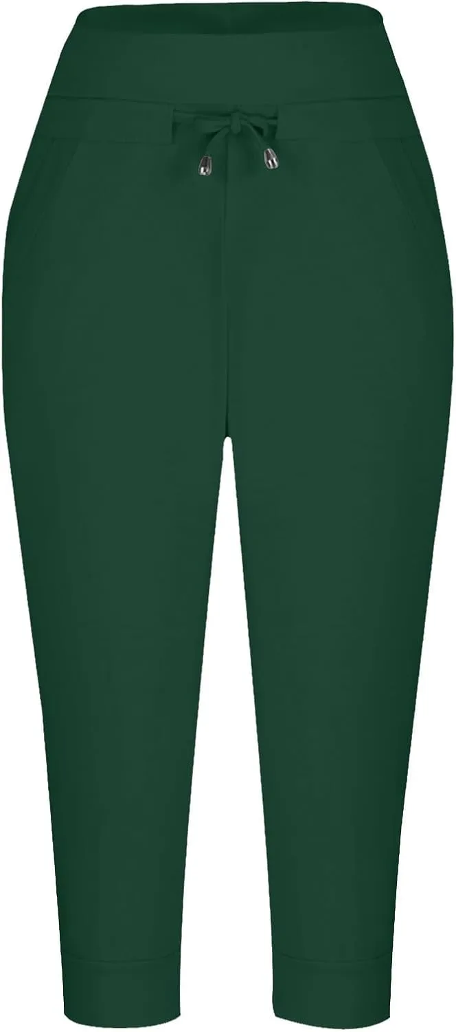 Capri Pants for Women Stretch High Waisted Yoga Pants Casual Summer Drawstring Capris Cropped Trousers with Pockets