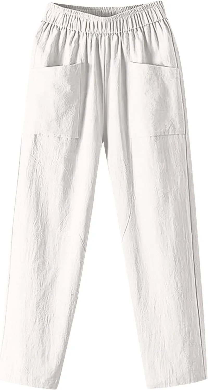 Capri Sweatpants for Women Straight Leg Loose Casual Pants Linen Peasant Lounge