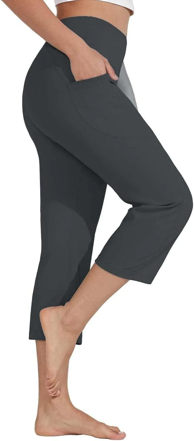 Capri Wide Leg Yoga Pants with Pockets High Waist Slacks for Women Athletic Lounge Sweatpants for Women