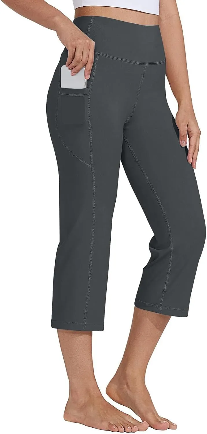 Capri Wide Leg Yoga Pants with Pockets High Waist Slacks for Women Athletic Lounge Sweatpants for Women
