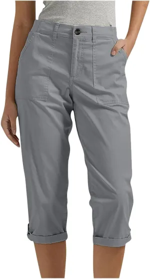 Cargo Capri Pants for Women Dressy Casual High Waisted Capris Summer Loose Elastic Waist Cropped Trouser with Pockets