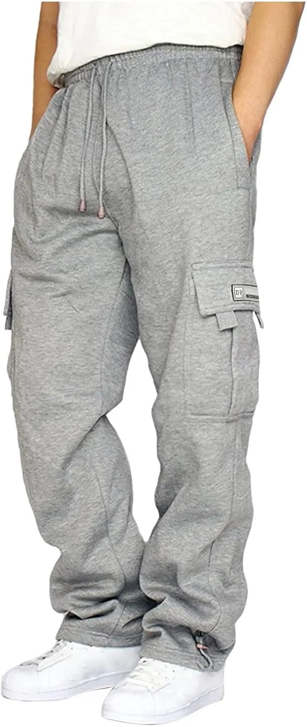 Cargo Pants for Men Baggy Sweatpants Plus Size Drawstring Straight Leg Work Pants with Pockets Jogger Hiking Pants