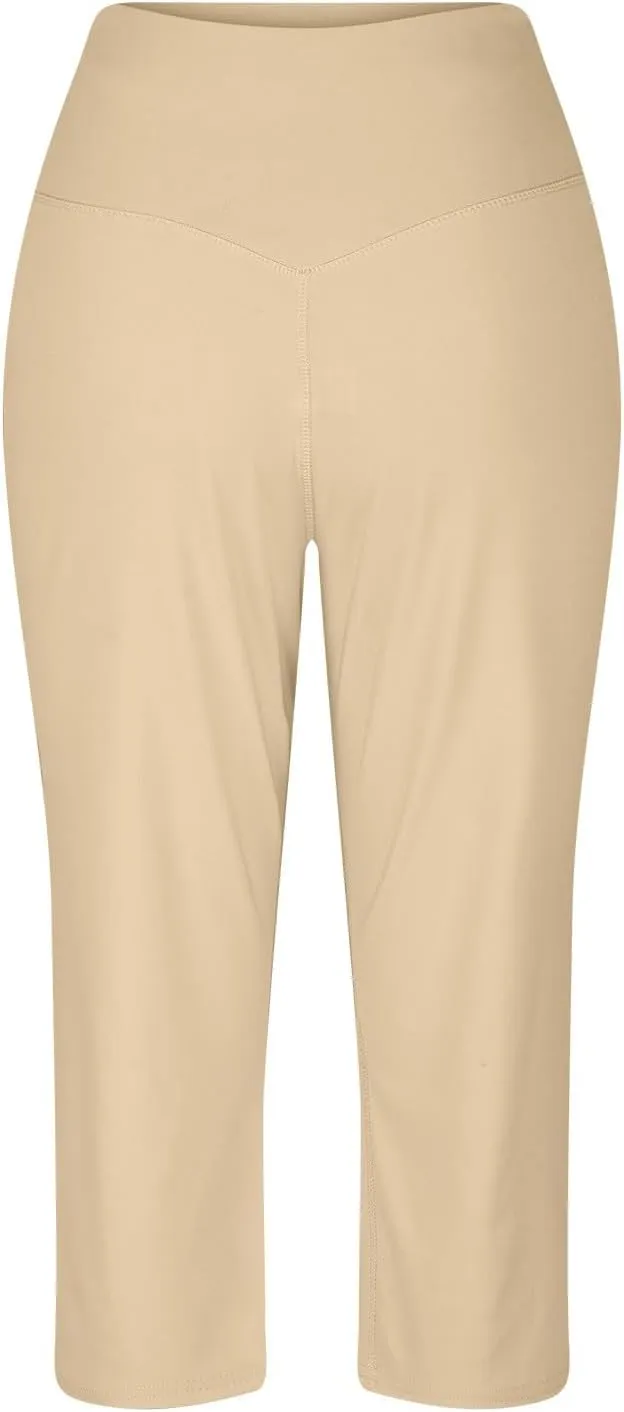 Cargo Pants Women, Casual Capri Pants Wide Leg High Waist with Pockets