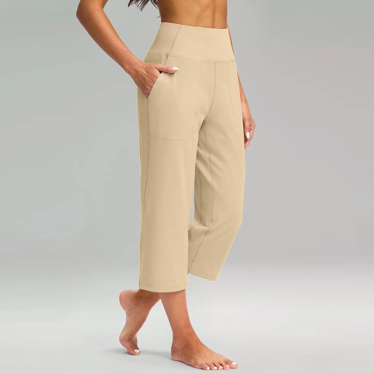 Cargo Pants Women, Casual Capri Pants Wide Leg High Waist with Pockets