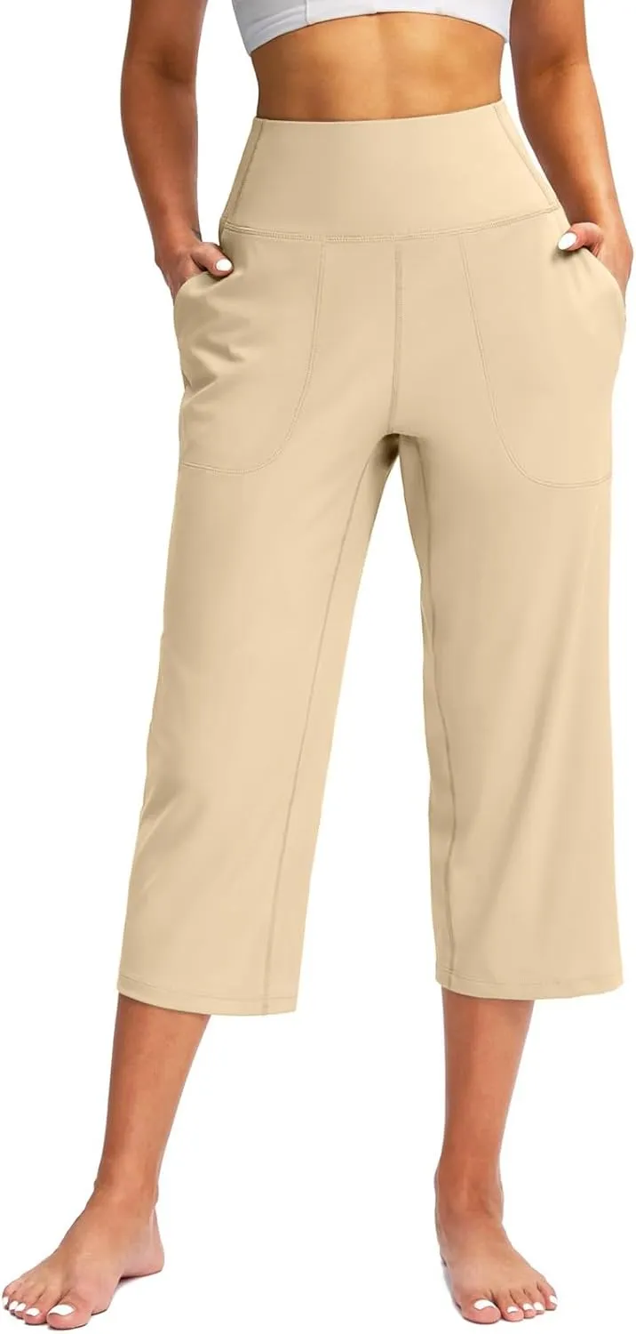 Cargo Pants Women, Casual Capri Pants Wide Leg High Waist with Pockets