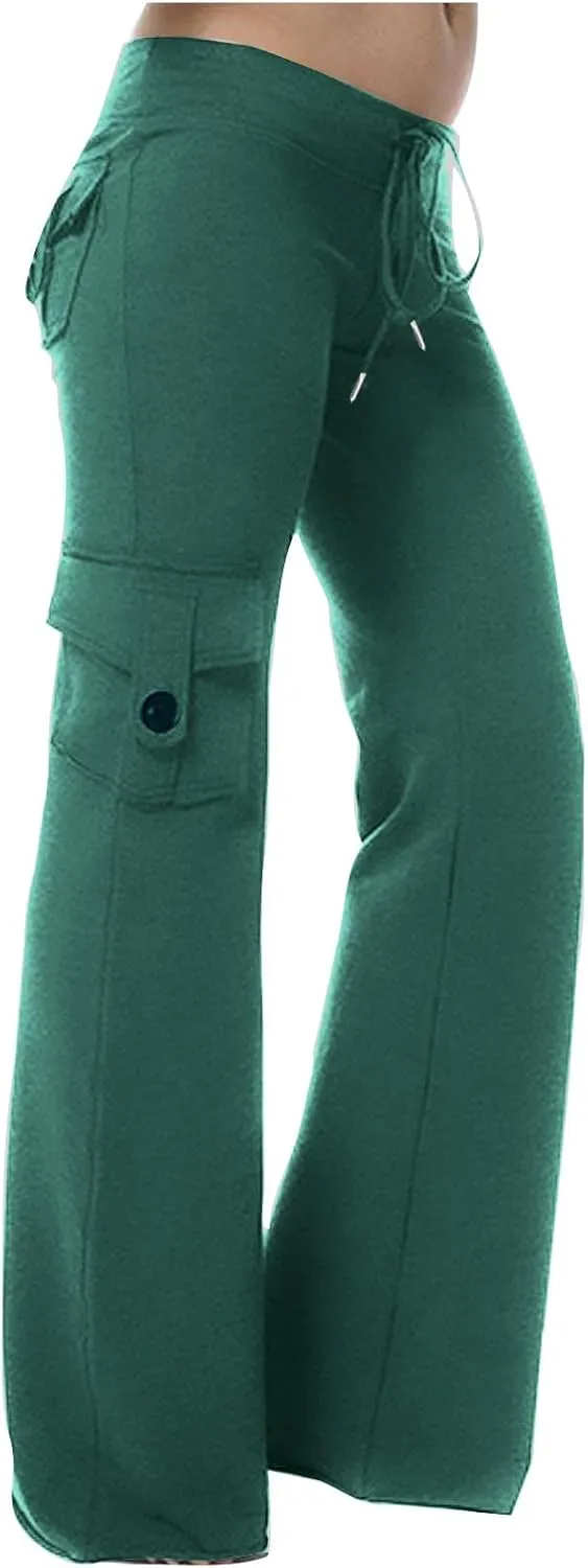 Cargo Yoga Pants for Women Trouser Style Flare Leggings with Pockets Boot Cut High Waist Long Workout Yoga Pants