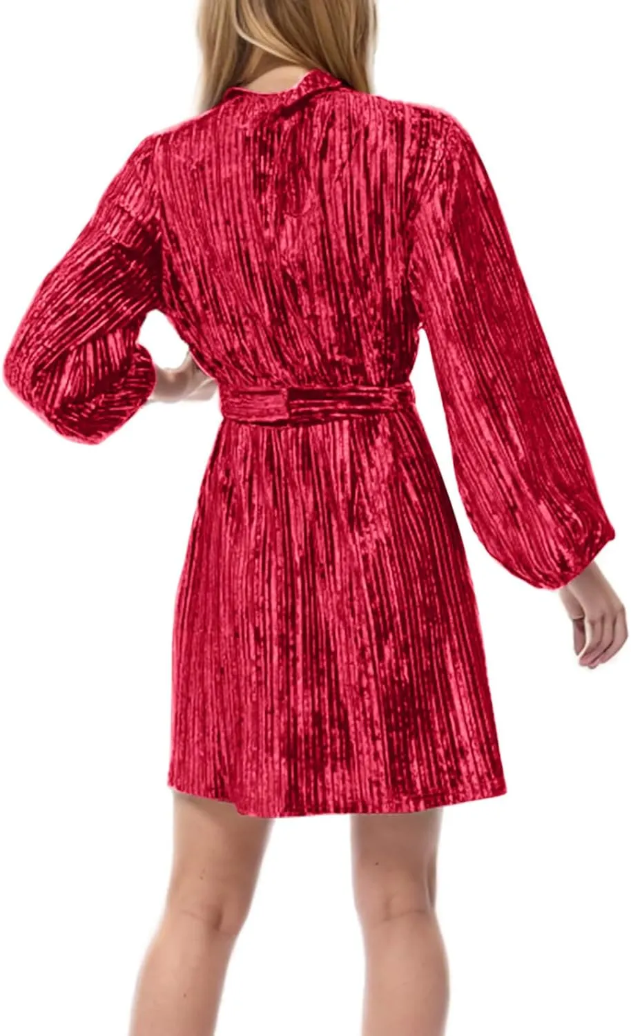 Casual Dresses for Women Womens Long Sleeve Dress Crew Neck Tie Waist A-Line Ruffle Swing Mini Dresses for Women
