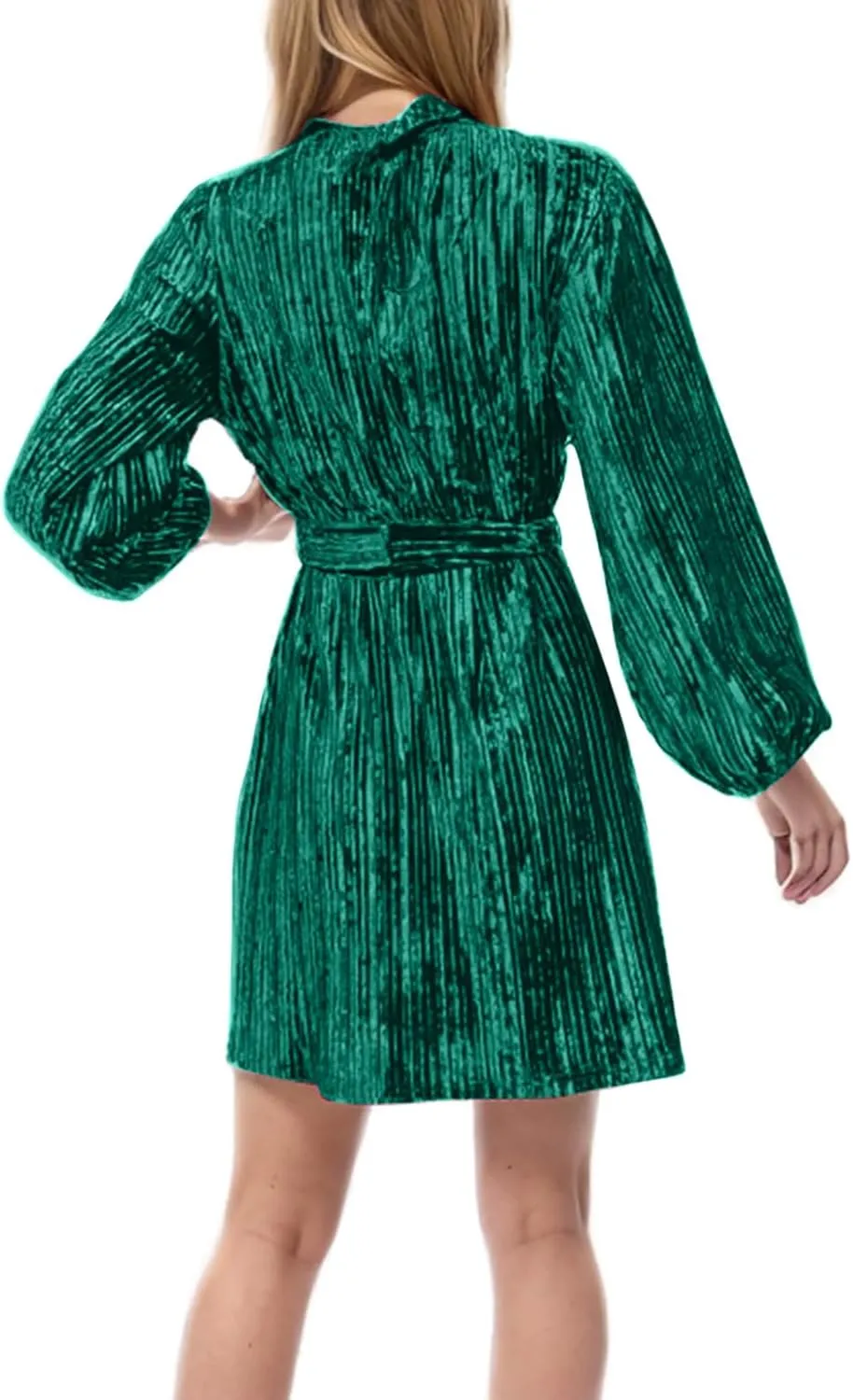 Casual Dresses for Women Womens Long Sleeve Dress Crew Neck Tie Waist A-Line Ruffle Swing Mini Dresses for Women