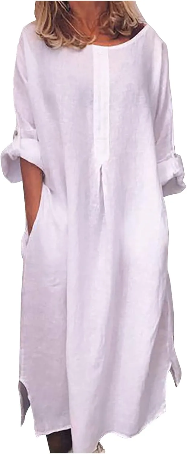 Ceboyel Women Denim Shirt Dresses Casual Loose Maxi Long Dress Half Sleeve Distressed Jean Dress Summer Beach Outfits 2023