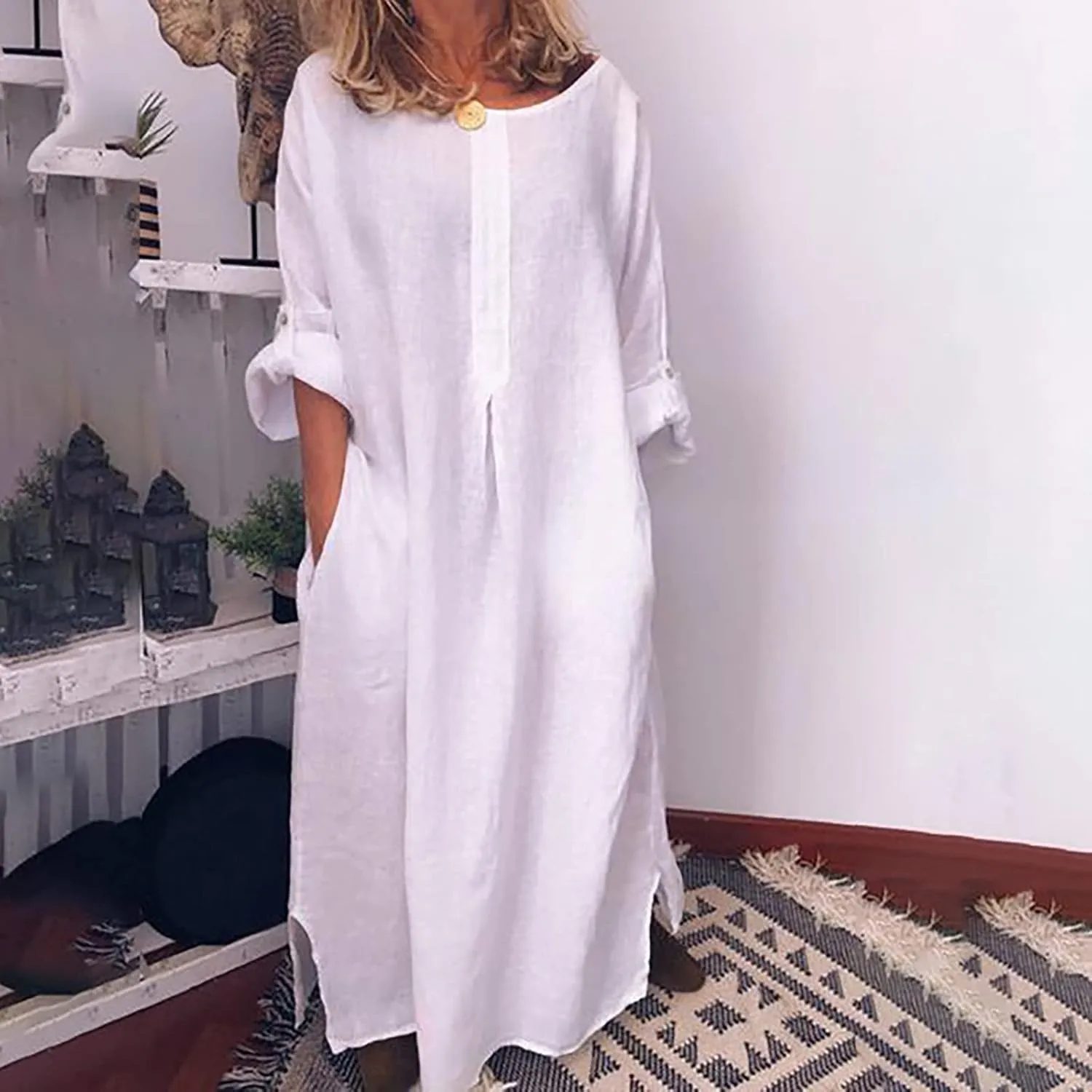 Ceboyel Women Denim Shirt Dresses Casual Loose Maxi Long Dress Half Sleeve Distressed Jean Dress Summer Beach Outfits 2023
