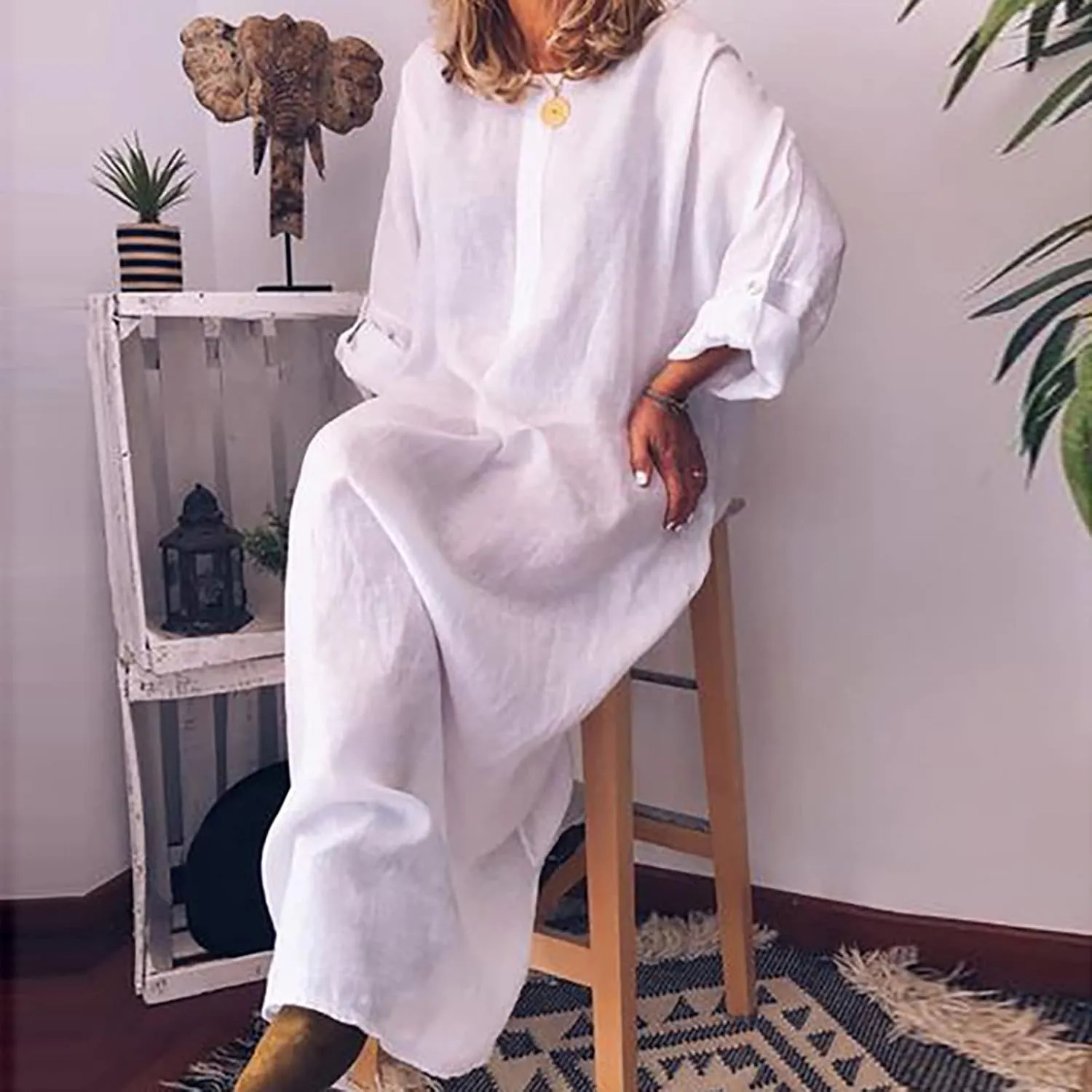 Ceboyel Women Denim Shirt Dresses Casual Loose Maxi Long Dress Half Sleeve Distressed Jean Dress Summer Beach Outfits 2023