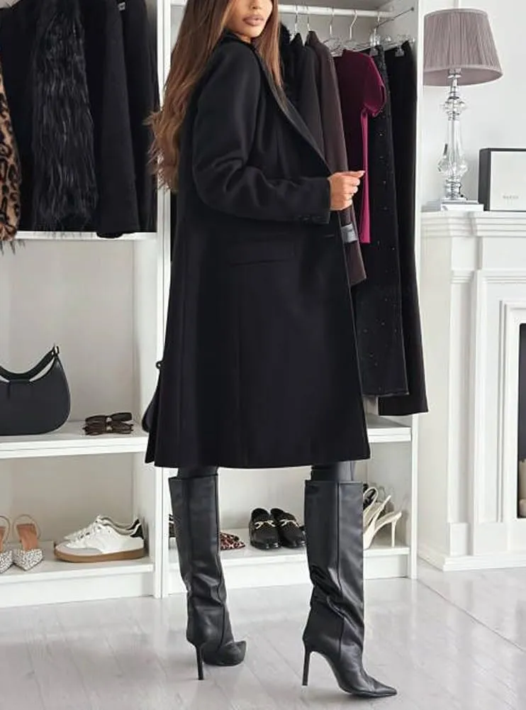 chouyatou Women's Casual Single Breasted Midi Long Wool Coat Herringbone Dressy Winter Trench Coat