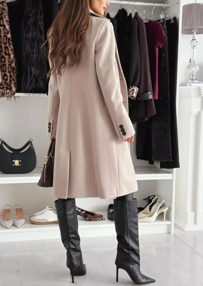 chouyatou Women's Casual Single Breasted Midi Long Wool Coat Herringbone Dressy Winter Trench Coat
