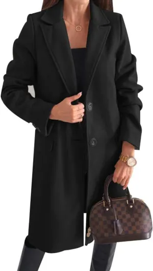 chouyatou Women's Casual Single Breasted Midi Long Wool Coat Herringbone Dressy Winter Trench Coat
