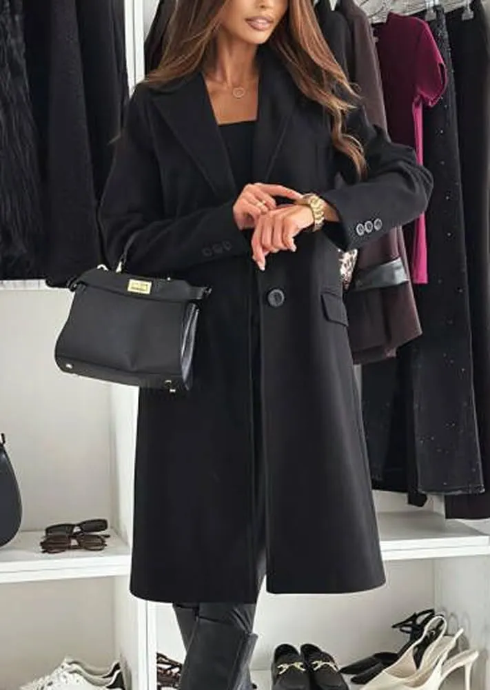 chouyatou Women's Casual Single Breasted Midi Long Wool Coat Herringbone Dressy Winter Trench Coat