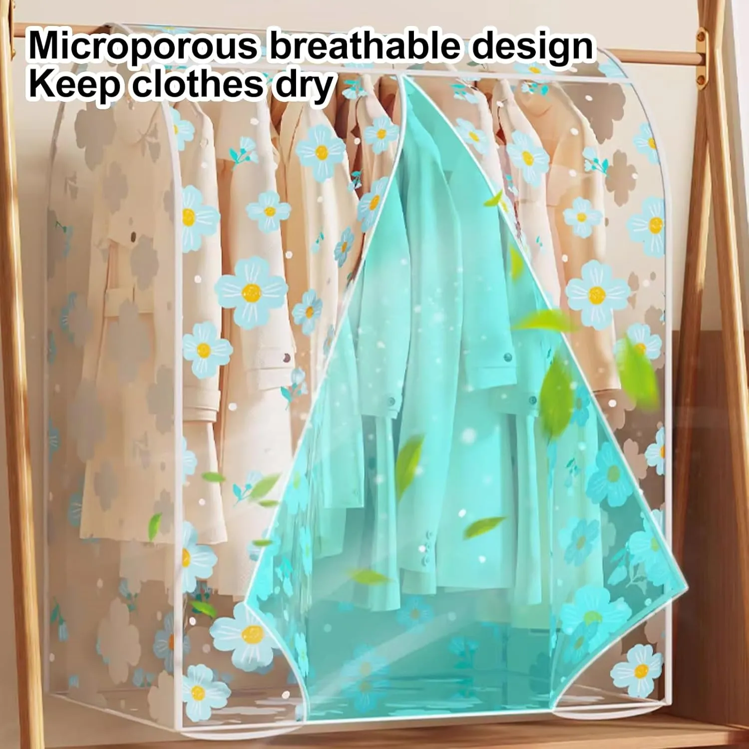 Clear Garment Bags, Printed Garment Covers with Zip, Clothes Cover for Hanging, Dustproof, Washable, for Dress, Suit, Coat(Blue,30x50x90cm)