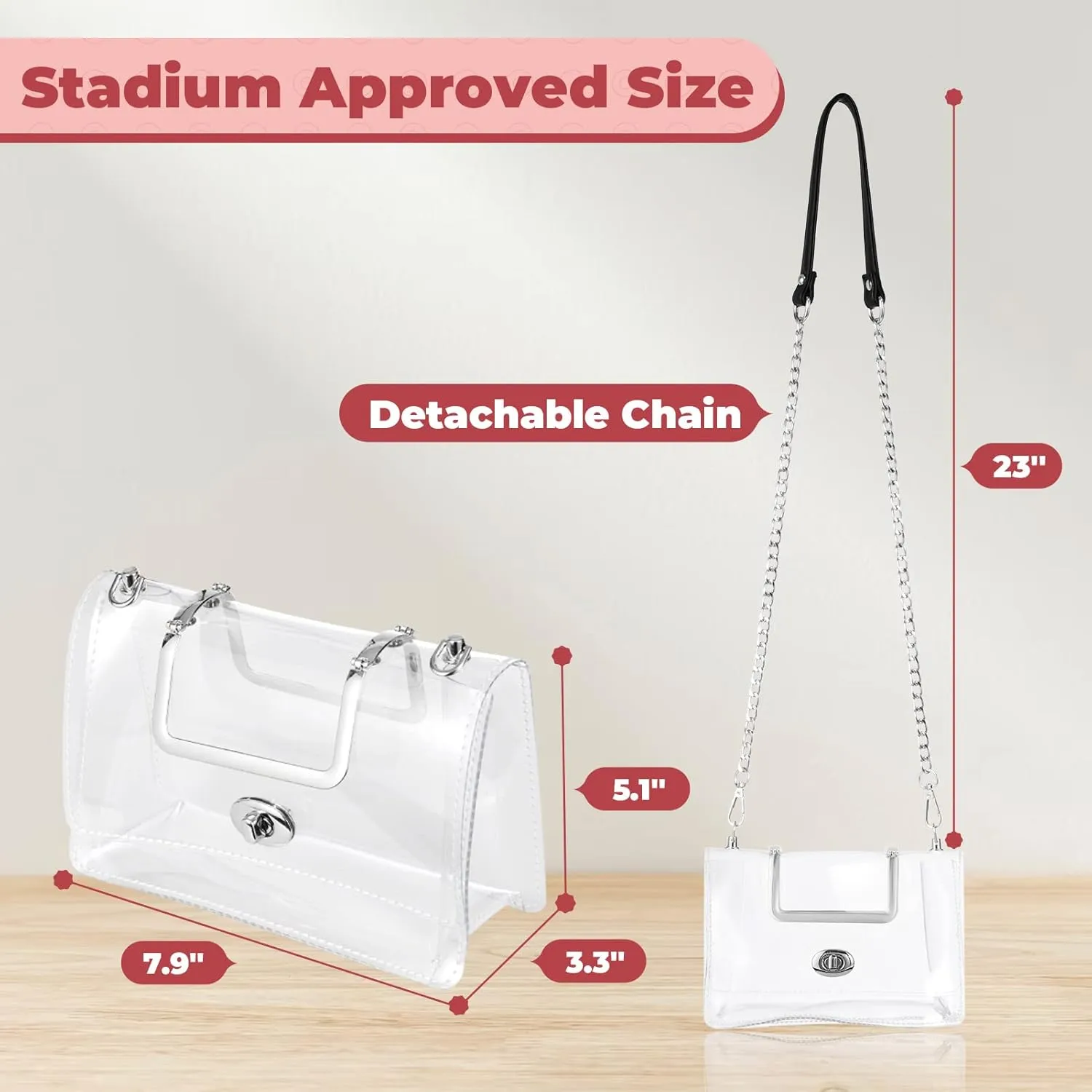 Clear Purse for Women - Stadium Approved Small Crossbody Bag with Zipper, Clear Stadium Bag for Concerts, Sports
