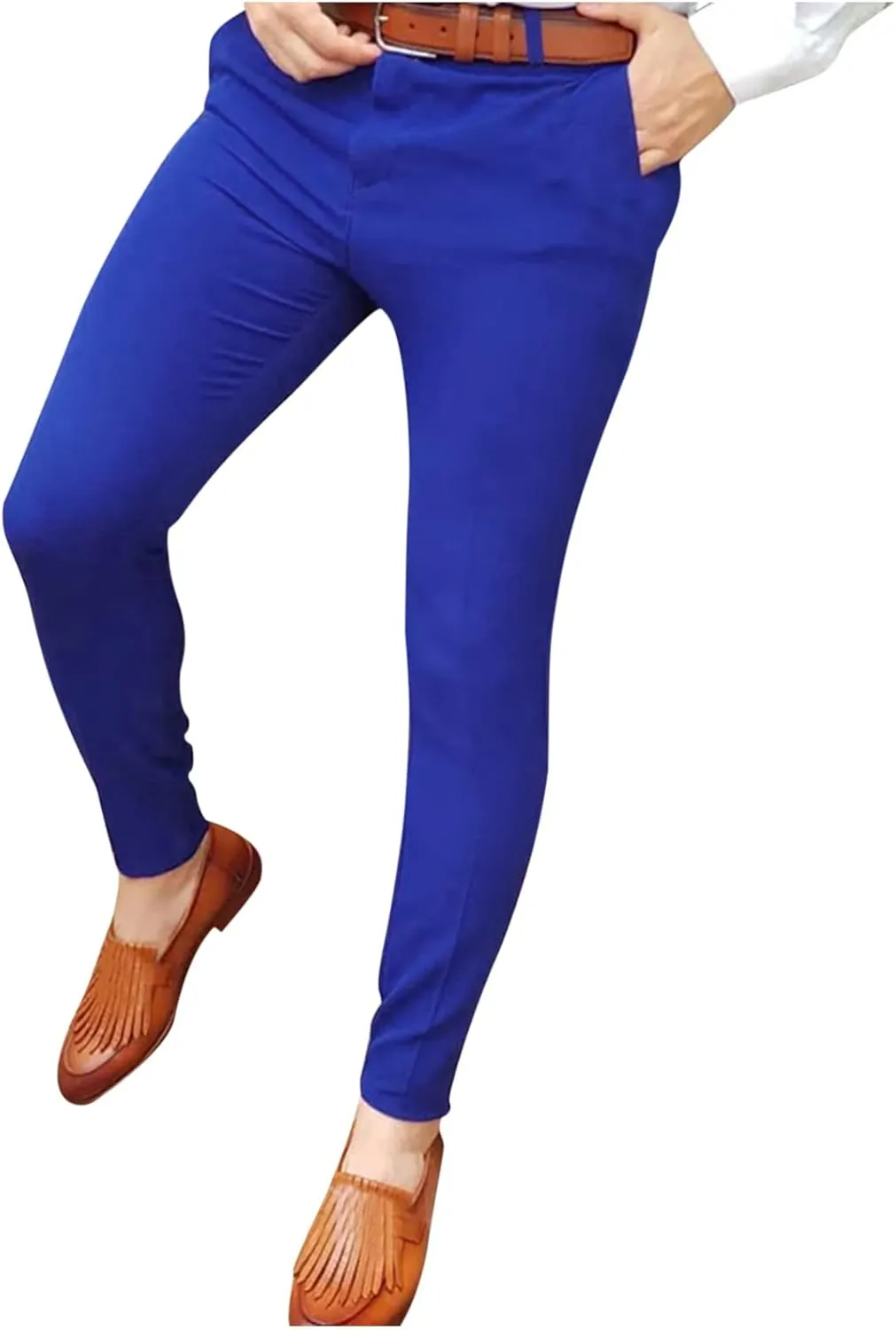 Color Block Pants for Men Comfy Plaid Cotton Stretch Shaping Flat Front Casual Slim Fit Business Dress Tapered Chinos Trouser