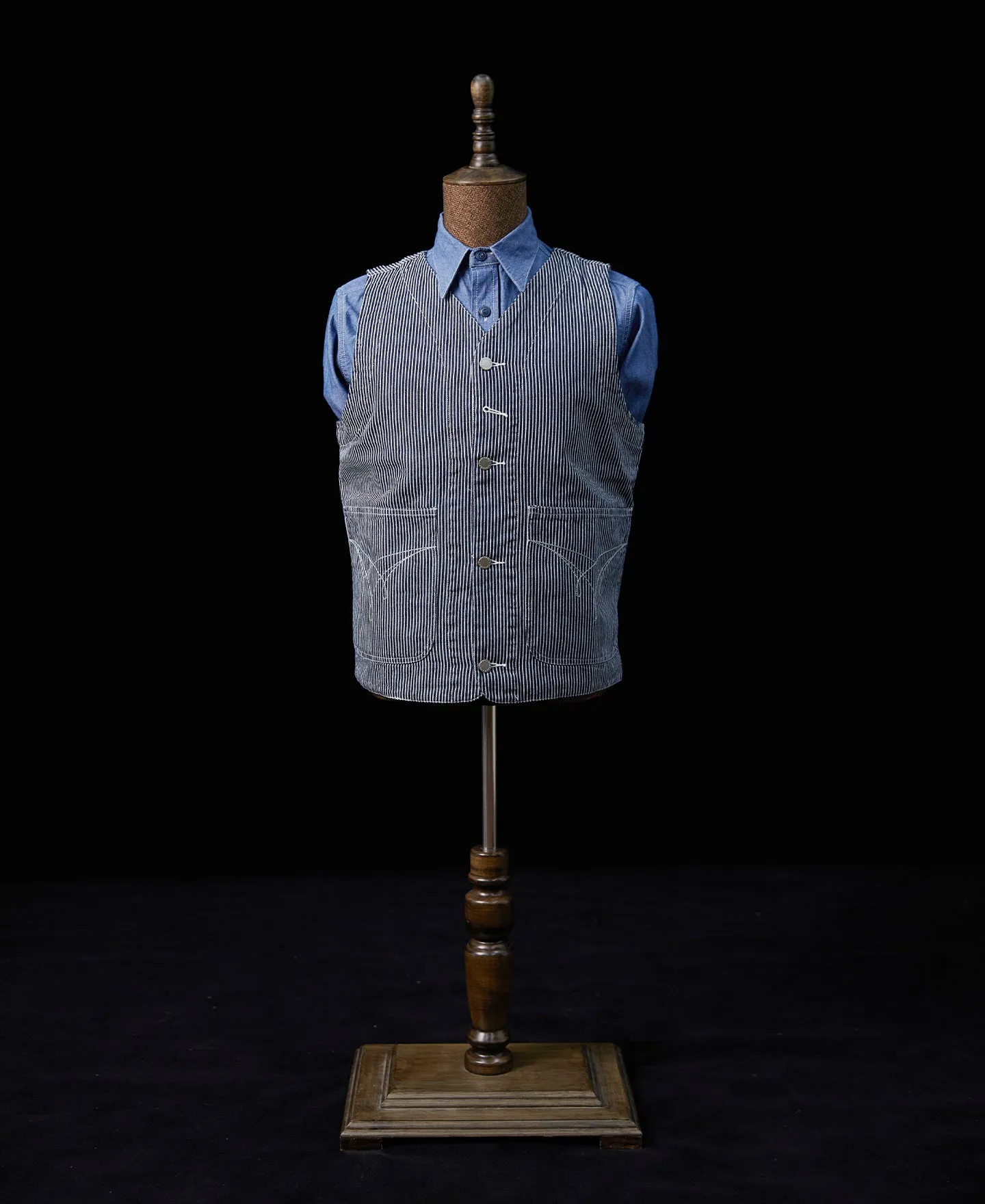 Color Woven Striped Canvas Work Vest
