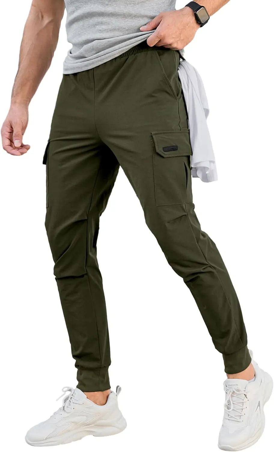 Comdecevis Men's Cargo Jogger Pants Stretch Sweatpants Slim Fit Tactical Pants with Zipper Pockets Casual Trousers