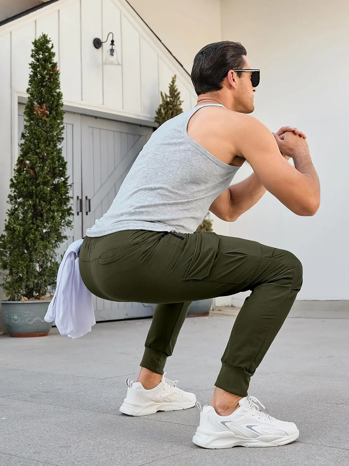 Comdecevis Men's Cargo Jogger Pants Stretch Sweatpants Slim Fit Tactical Pants with Zipper Pockets Casual Trousers