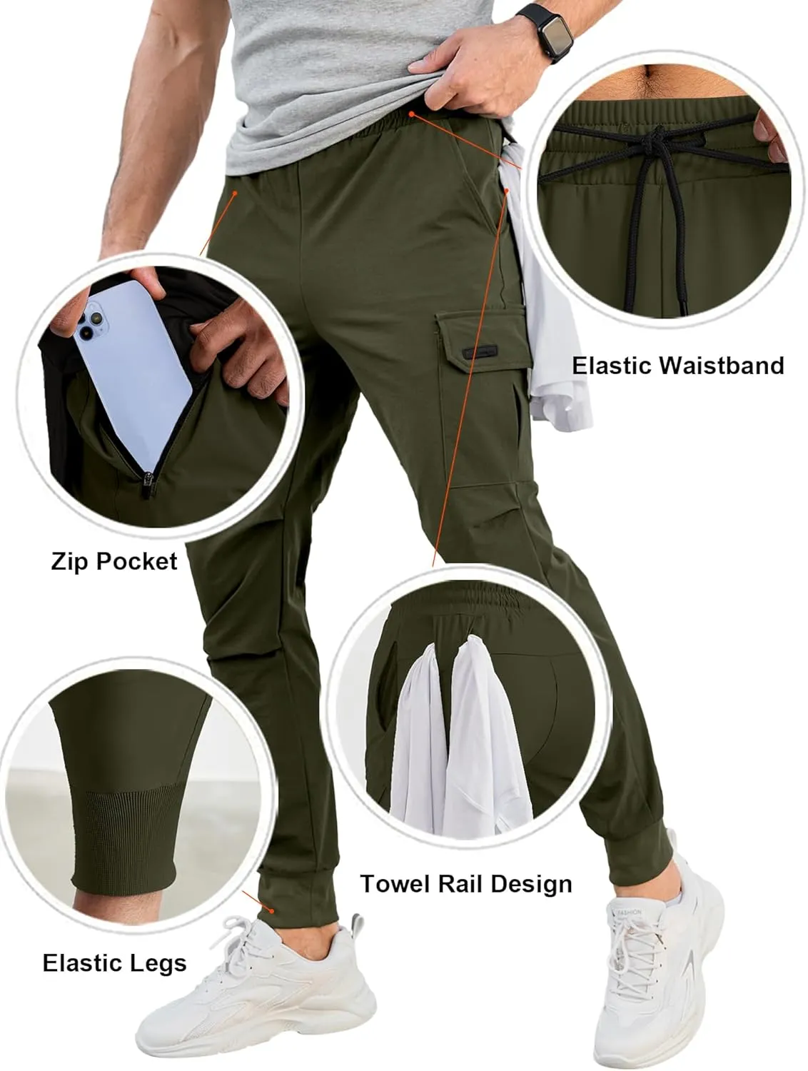 Comdecevis Men's Cargo Jogger Pants Stretch Sweatpants Slim Fit Tactical Pants with Zipper Pockets Casual Trousers