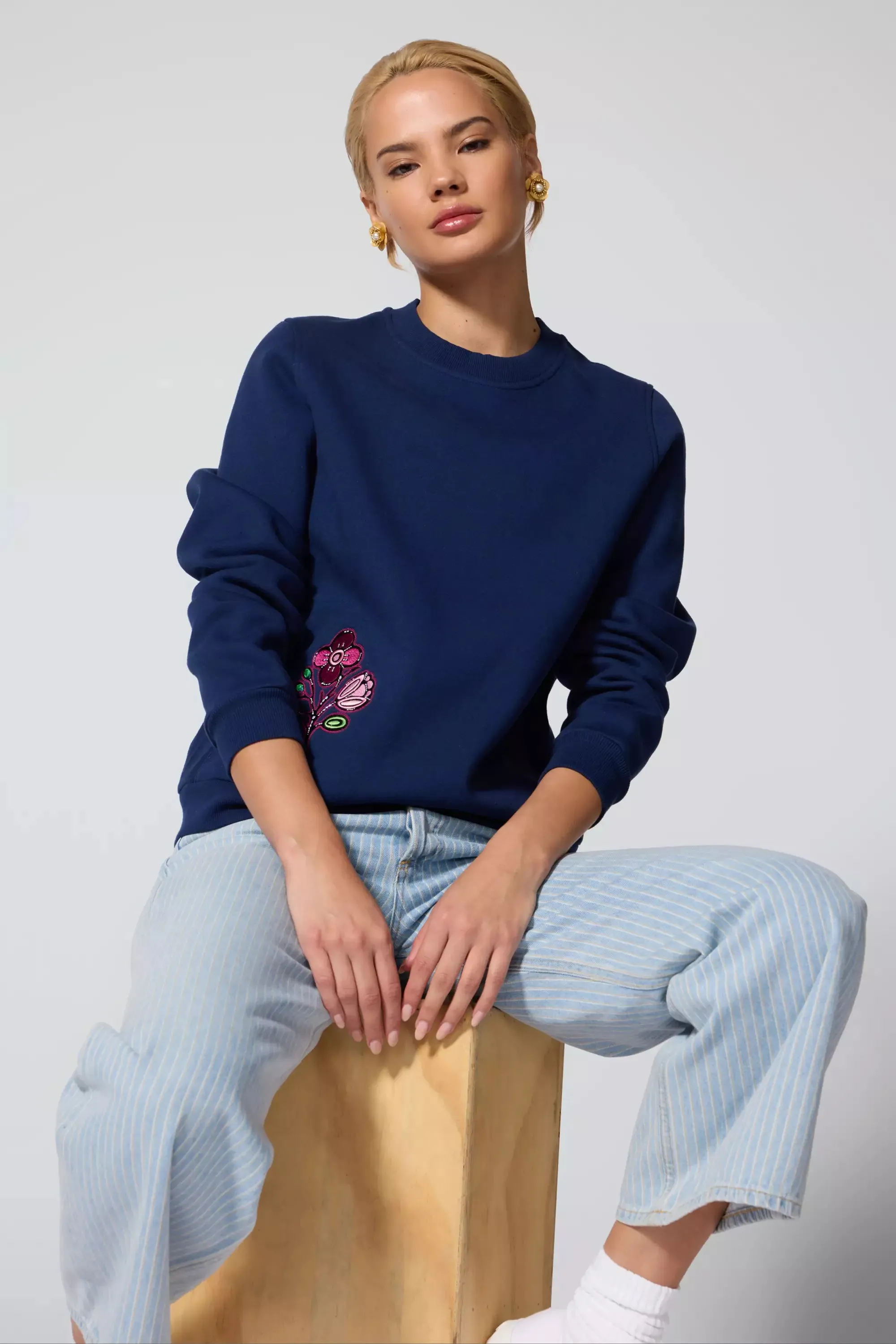 Comfort Fleece Embroidered Sweatshirt - Navy