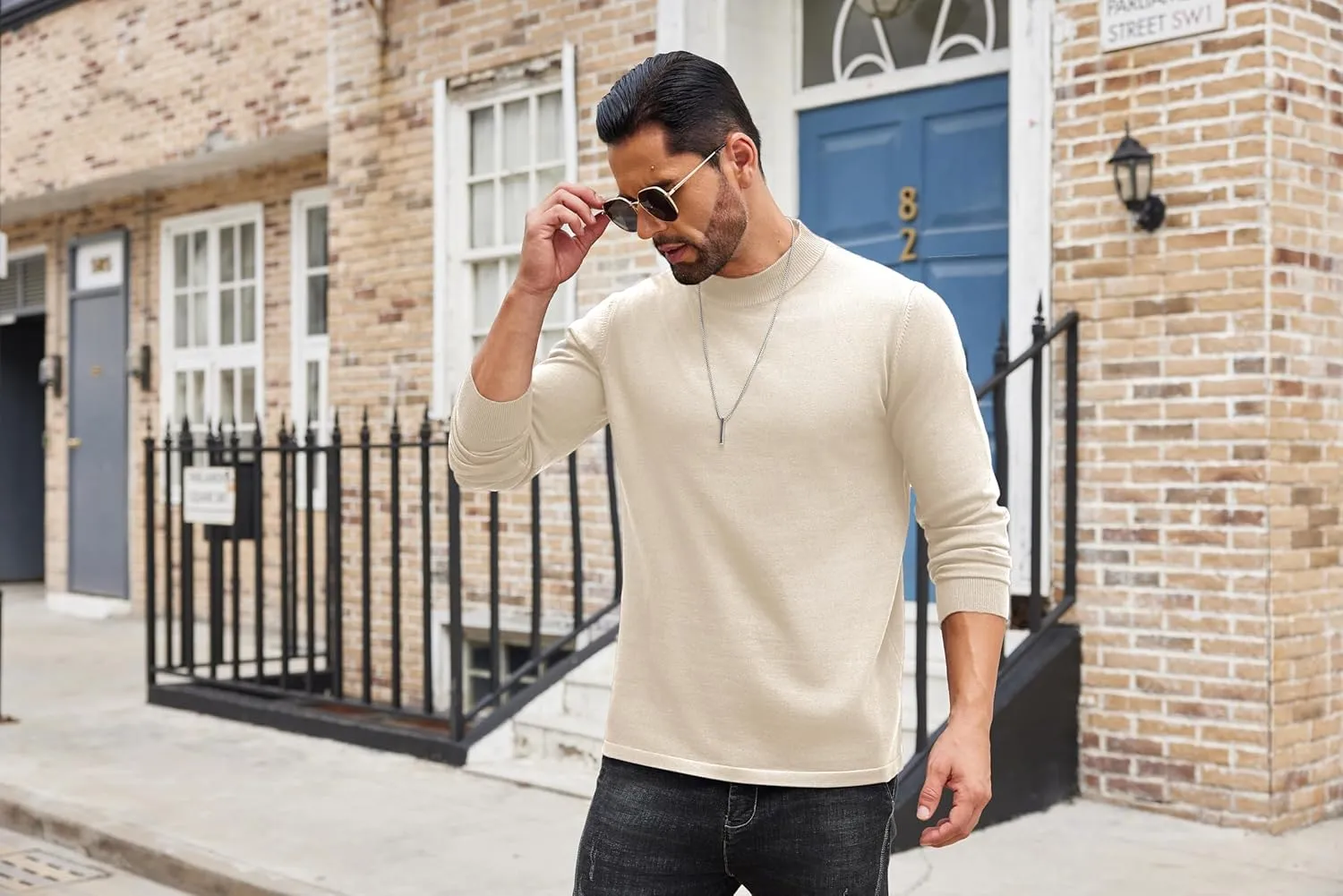 COOFANDY Men's Mock Turtleneck Long Sleeve T Shirts Basic Casual Knitted Half Neck Thermal Lightweight Pullover Sweater