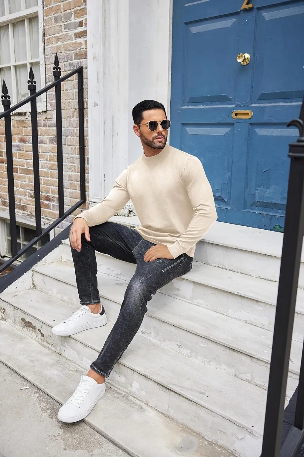 COOFANDY Men's Mock Turtleneck Long Sleeve T Shirts Basic Casual Knitted Half Neck Thermal Lightweight Pullover Sweater