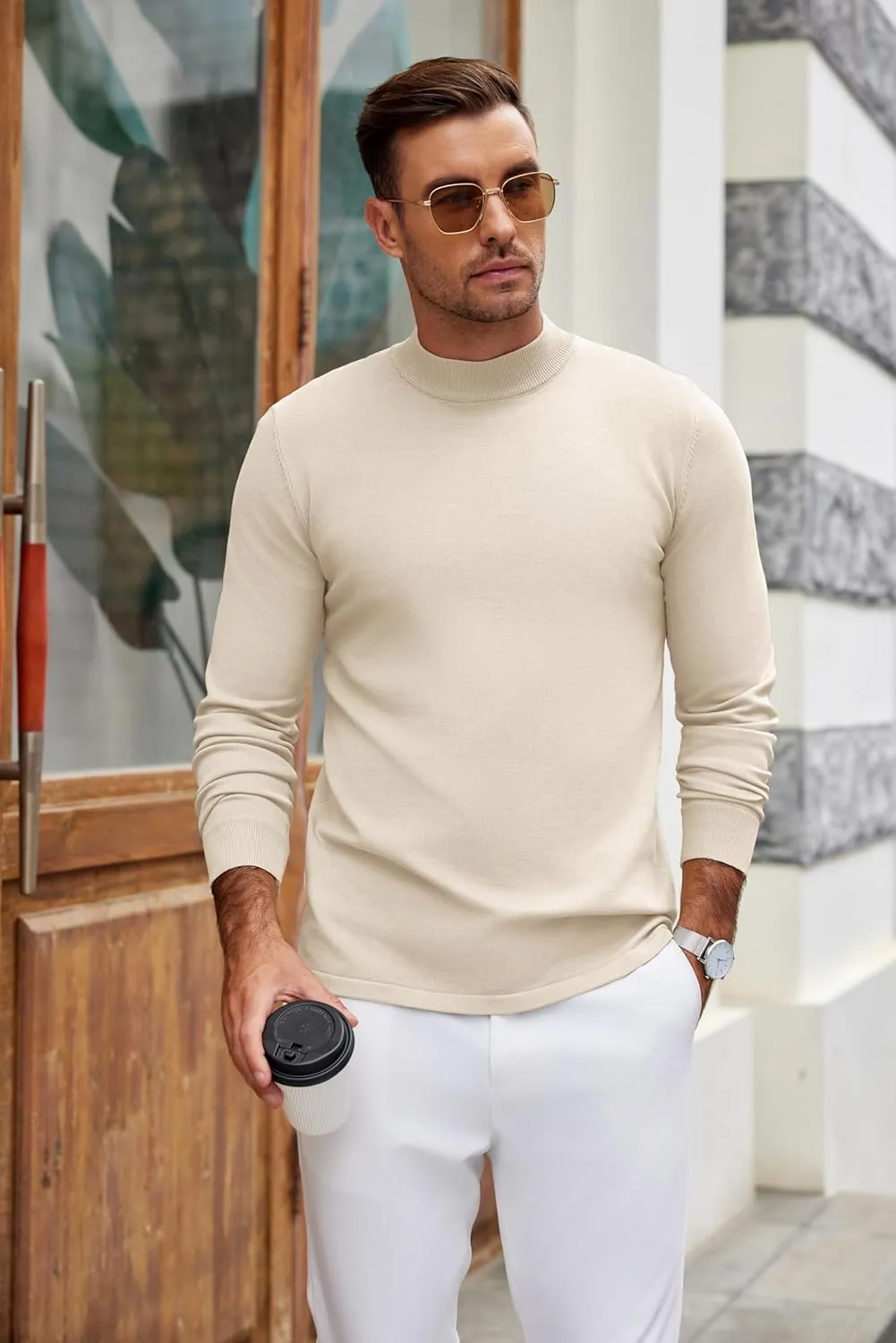COOFANDY Men's Mock Turtleneck Long Sleeve T Shirts Basic Casual Knitted Half Neck Thermal Lightweight Pullover Sweater