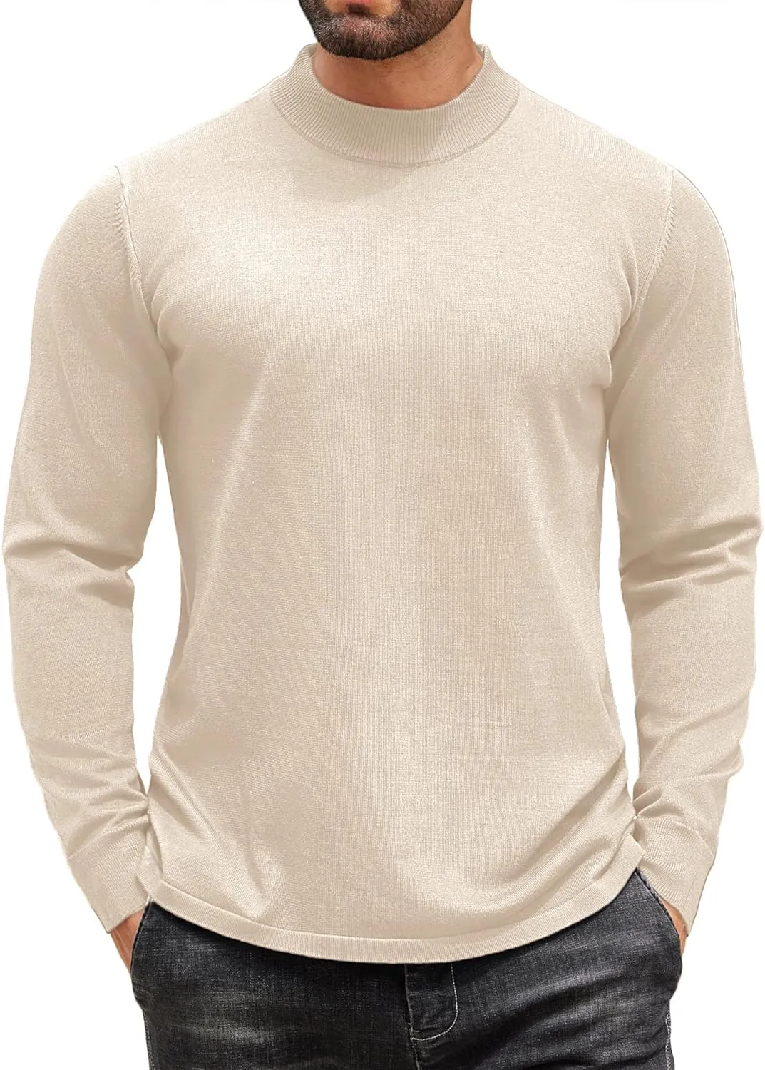 COOFANDY Men's Mock Turtleneck Long Sleeve T Shirts Basic Casual Knitted Half Neck Thermal Lightweight Pullover Sweater