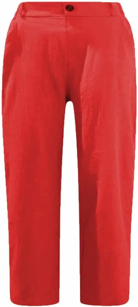 Cotton Linen Capri Pants for Women Casual 2024 Summer Straight Leg Pant Loose Cropped Trousers with Pockets