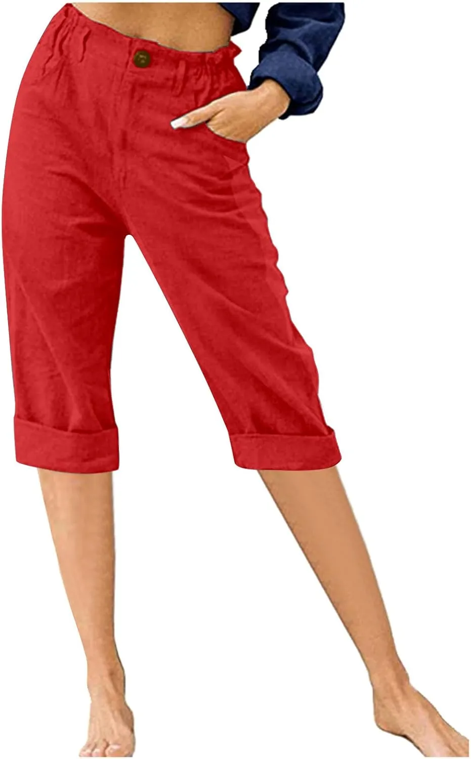 Cotton Linen Capri Pants for Women Casual 2024 Summer Straight Leg Pant Loose Cropped Trousers with Pockets
