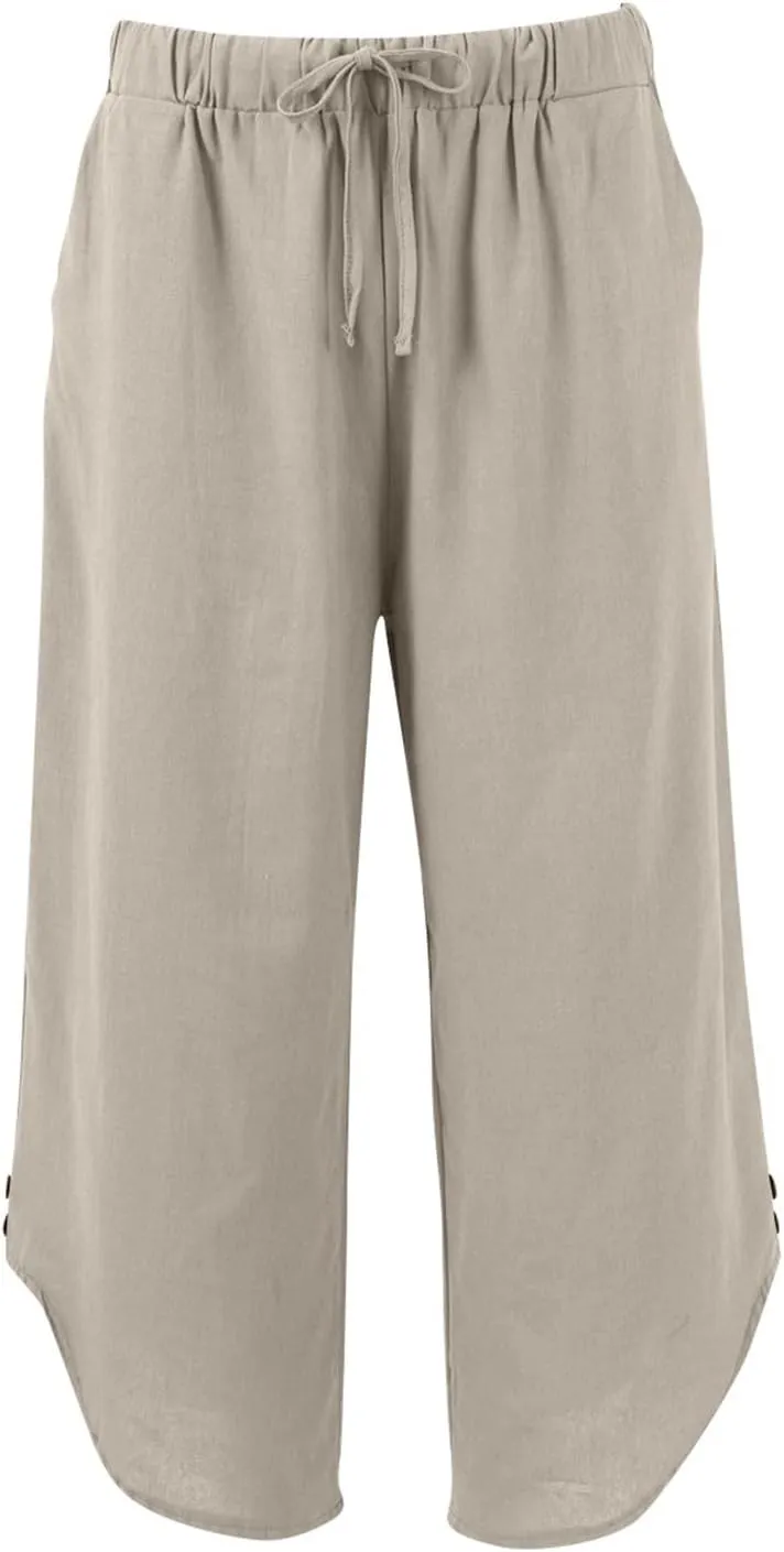 Cropped Linen Pants Women Cute Summer Comfy Loose Drawstring Elastic High Waisted Wide Leg Lounge Pants with Pockets