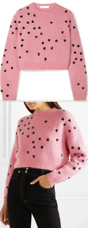 Cropped Sequin-Embellished Mohair-Blend Sweater