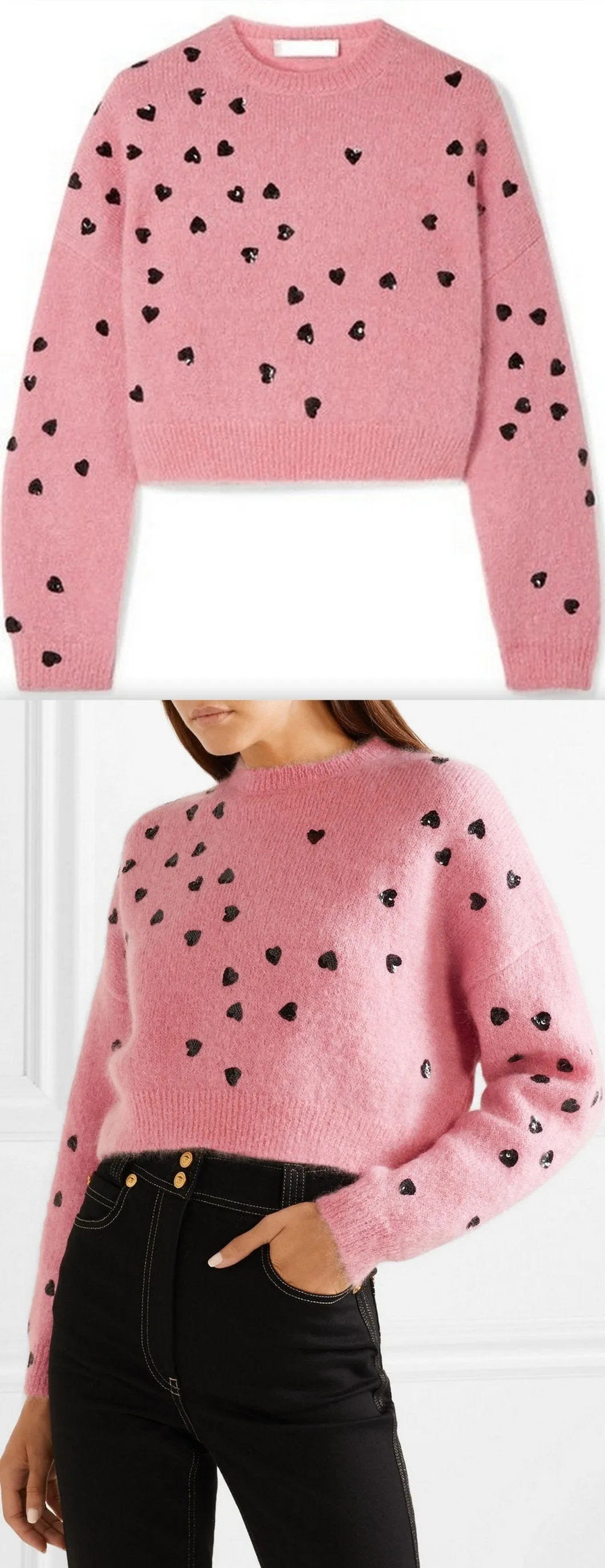 Cropped Sequin-Embellished Mohair-Blend Sweater