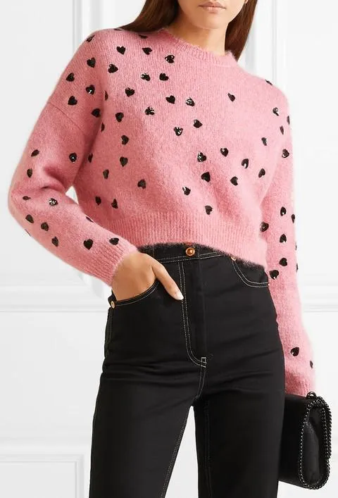 Cropped Sequin-Embellished Mohair-Blend Sweater