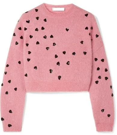 Cropped Sequin-Embellished Mohair-Blend Sweater