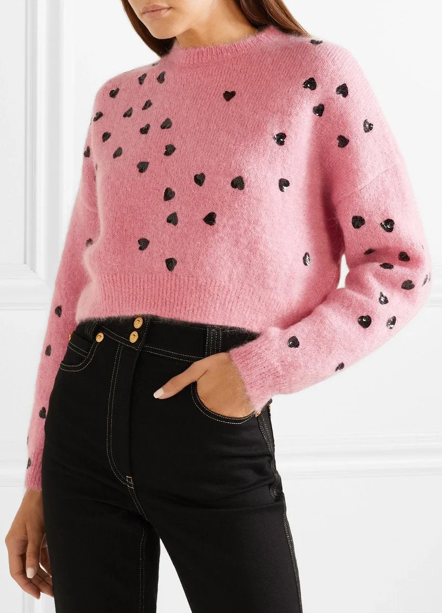 Cropped Sequin-Embellished Mohair-Blend Sweater