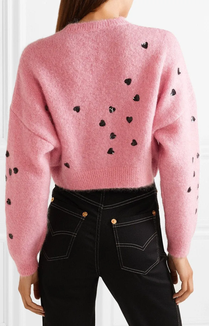 Cropped Sequin-Embellished Mohair-Blend Sweater