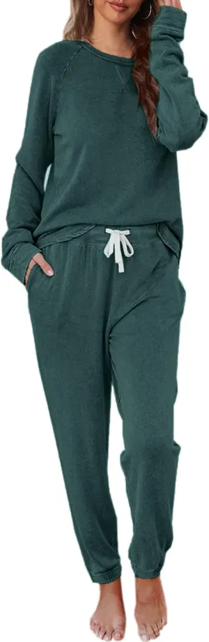 Cysincos Womens Sweatsuits 2 Piece Outfit Sweatpants Loungewear Jogger Pajama Set Long Sleeve Pullover Drawstring Pants