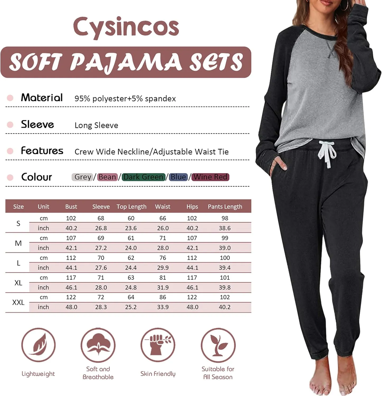 Cysincos Womens Sweatsuits 2 Piece Outfit Sweatpants Loungewear Jogger Pajama Set Long Sleeve Pullover Drawstring Pants
