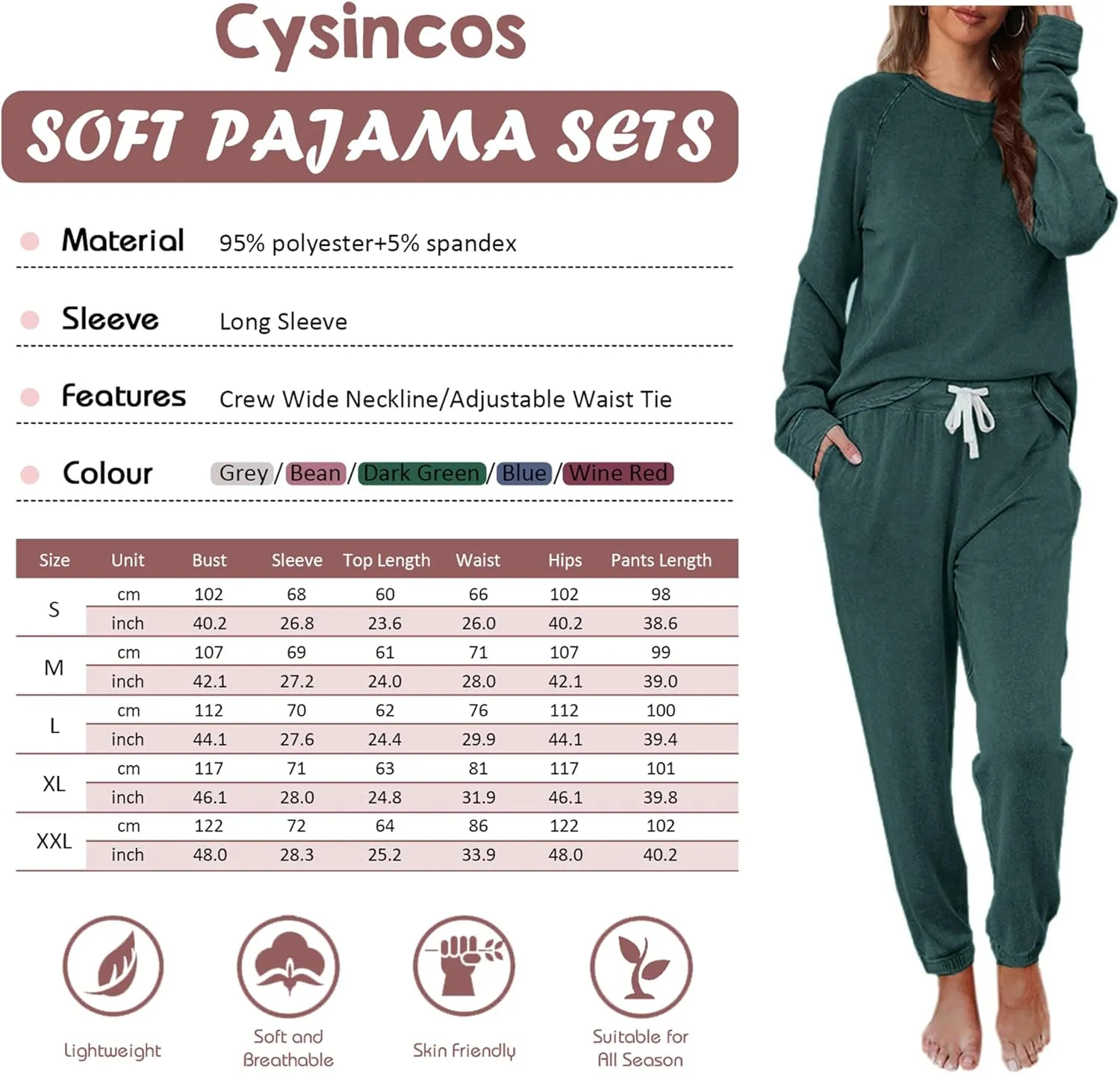 Cysincos Womens Sweatsuits 2 Piece Outfit Sweatpants Loungewear Jogger Pajama Set Long Sleeve Pullover Drawstring Pants
