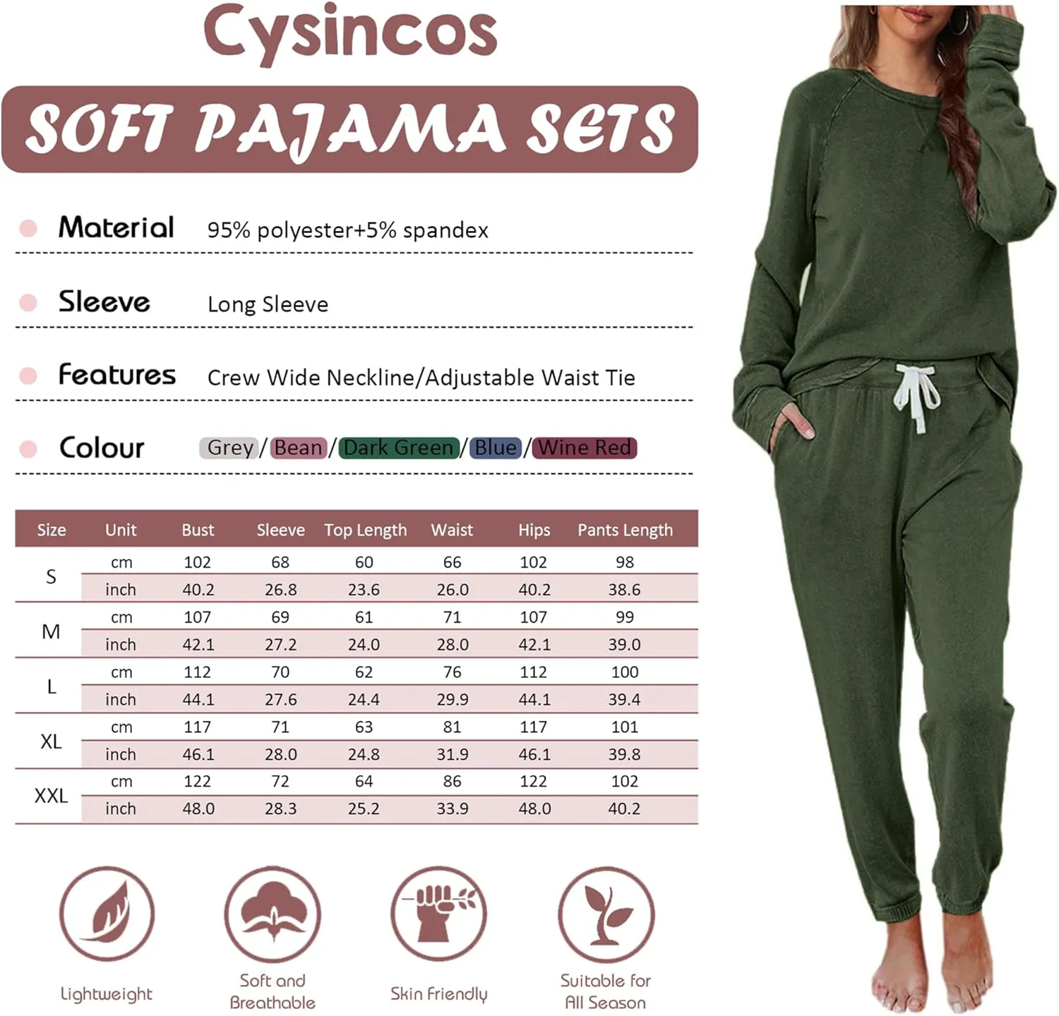 Cysincos Womens Sweatsuits 2 Piece Outfit Sweatpants Loungewear Jogger Pajama Set Long Sleeve Pullover Drawstring Pants